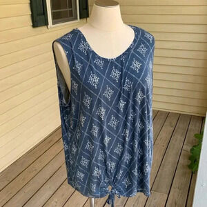 Cato Tunic Top Sleeveless Blouse Plus 26W 28W Dusty Blue Floral Tie Front